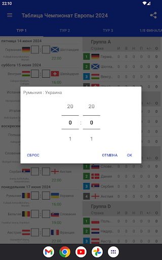 Таблица Чемпионат Европы 2024